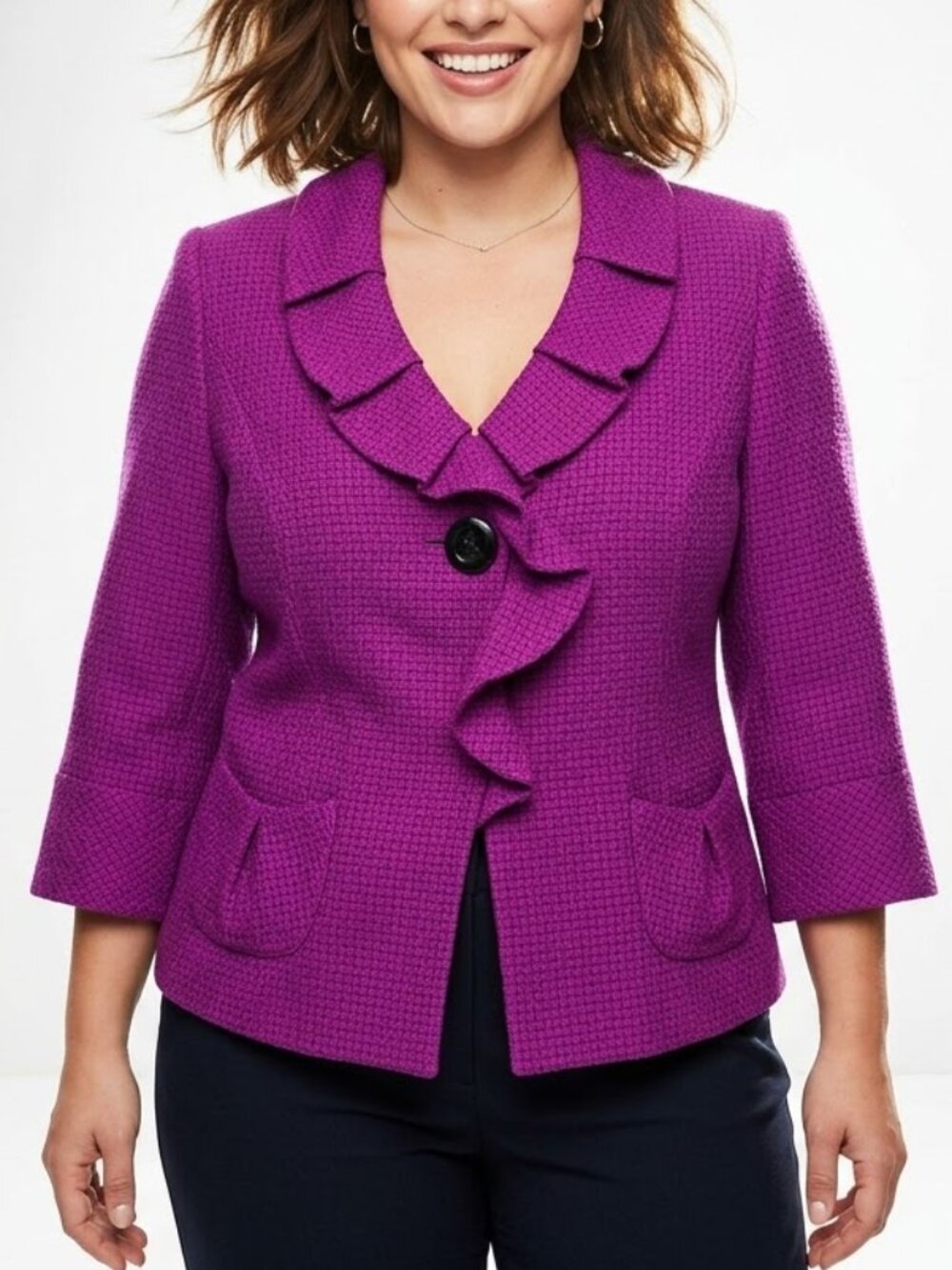 Mary Kay Vintage Whimsigoth Magenta Wool Blend Ruffle Blazer Jacket 16